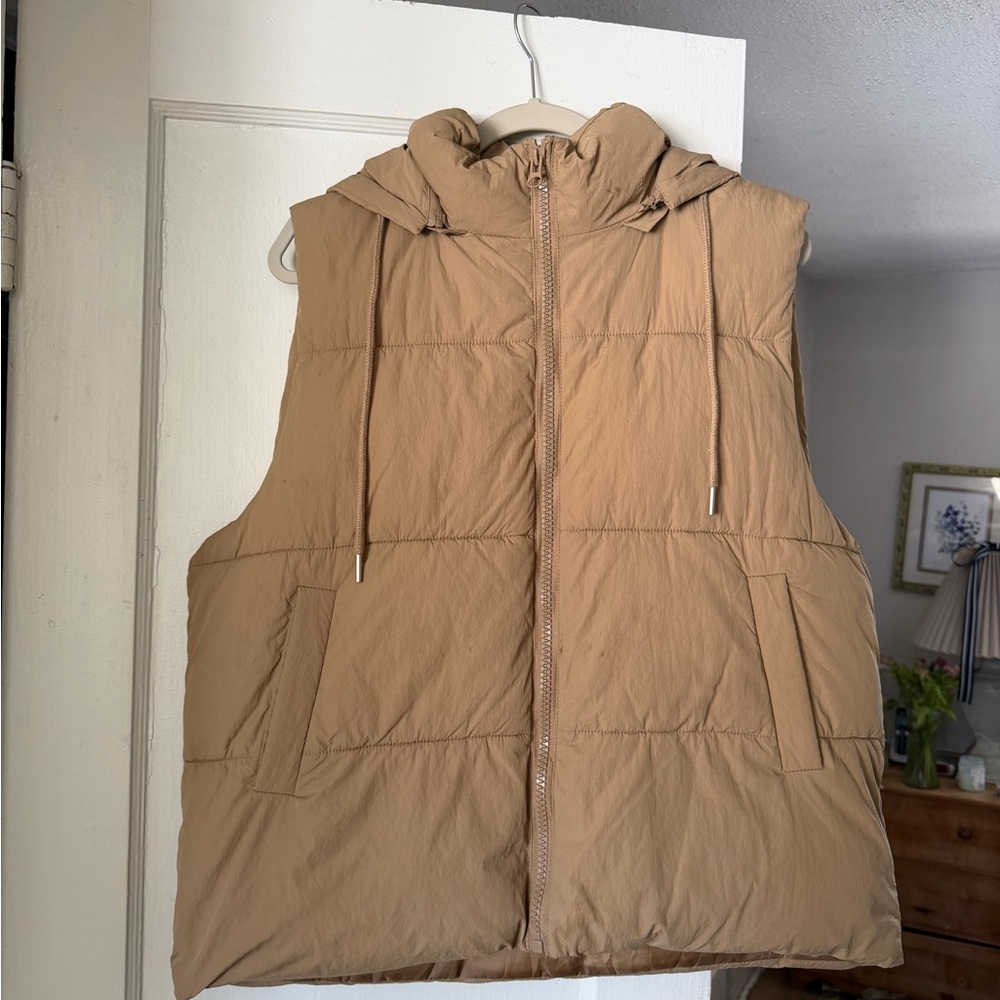 Tan Hooded Puffer Vest